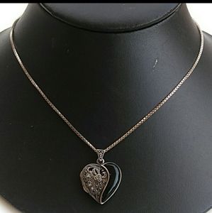 VINTAGE 925 Marcasite Tourmaline Heart Locket Necklace